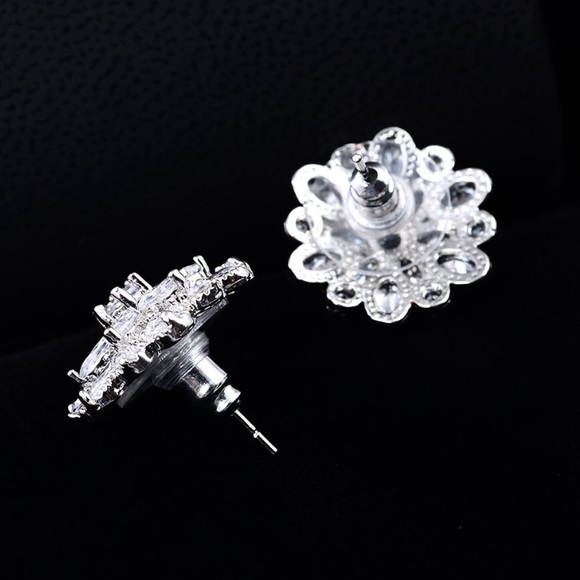 Sterling Silver 5CT Cubic Zircon Flower Snow Crystal Diamond Stud Earrings - Picture 9 of 13